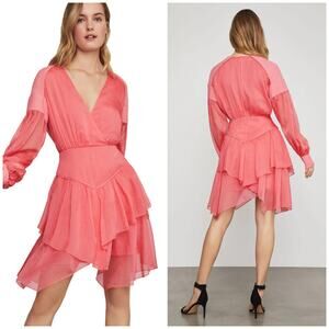 NWT BCBGMAXAZRIA Ruffled Faux Wrap Handkerchief Dress Size 4 Pink Y2K Fairy